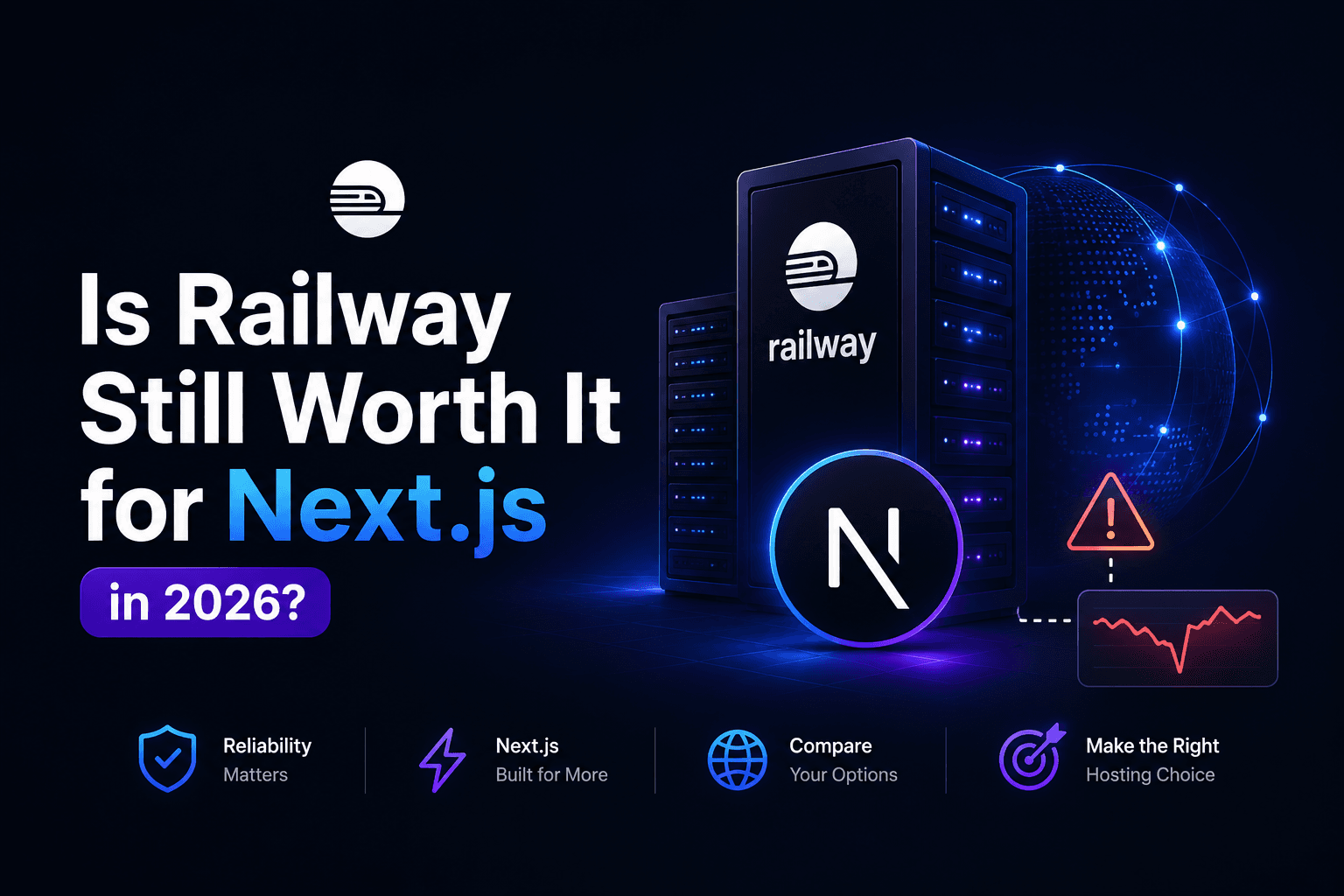 Server rack illustration with Next.js logo and deployment pipeline diagram