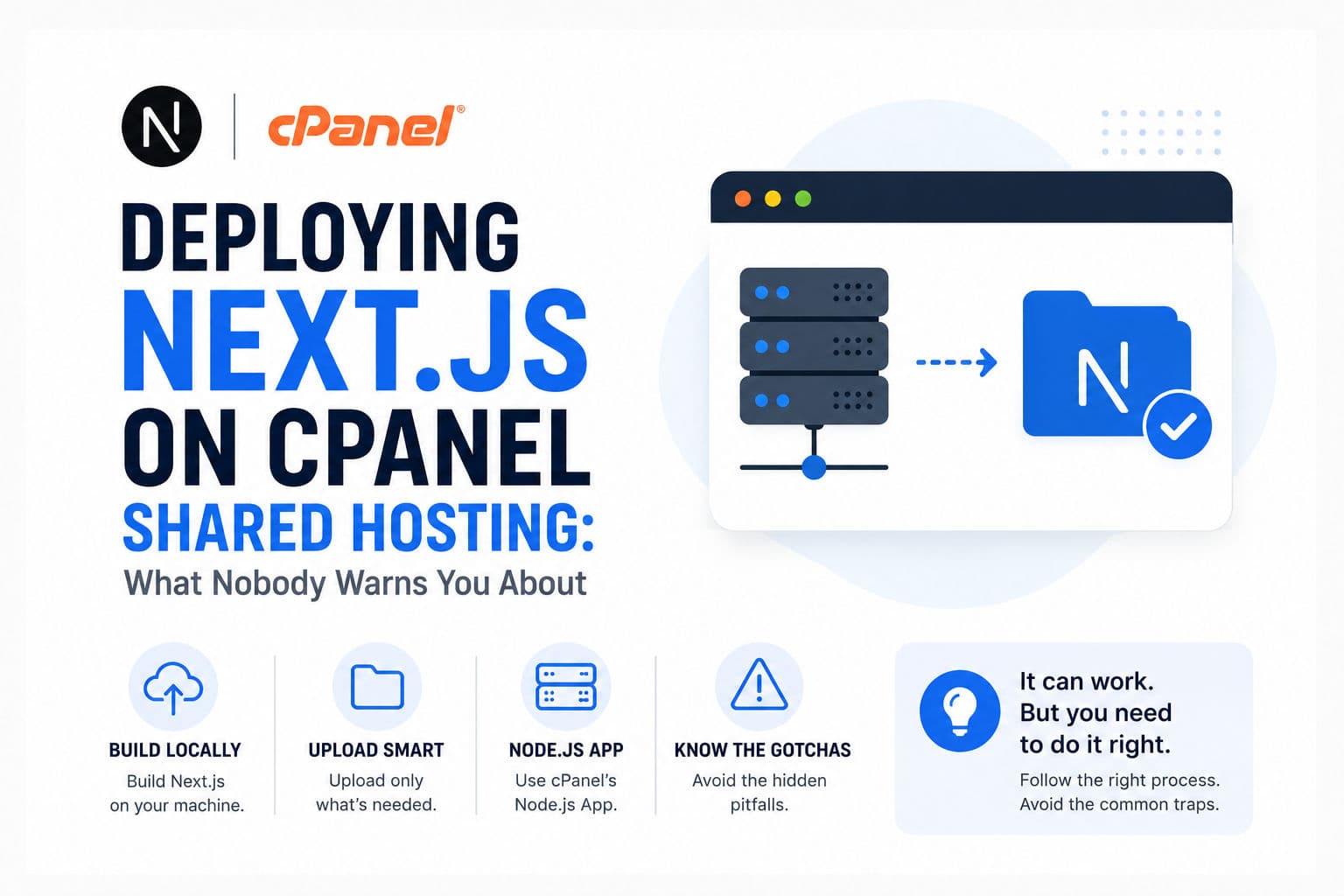 Terminal output showing a Next.js build being deployed to a cPanel shared hosting environment